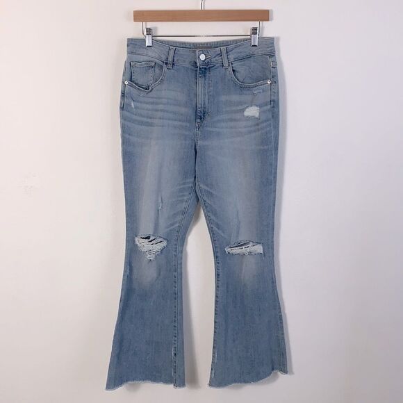 DL1961 Wallace High Rise Cropped Distressed Raw Hem Flare Jeans Fargo Sz 30 - Picture 1 of 9